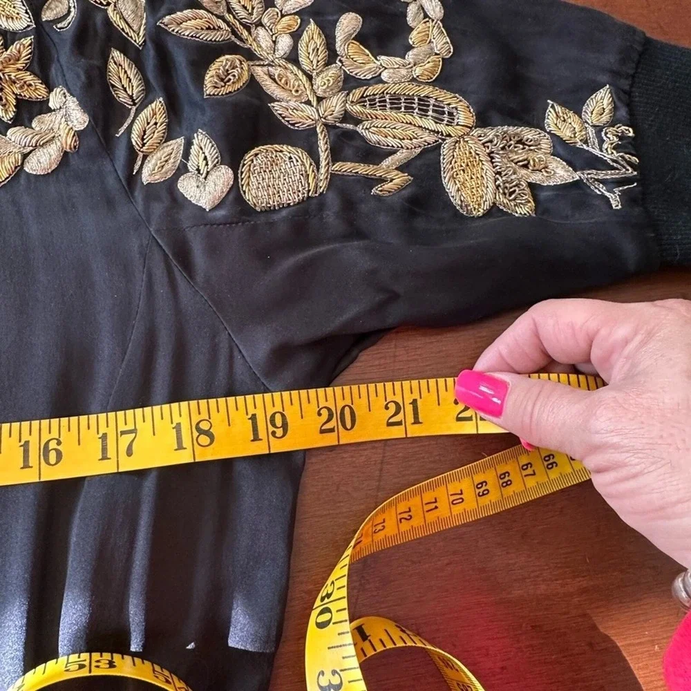 Ginebra Prive Irina Silk Jumpsuit SZ SM Black Bullion‎ Tiger Embroidery